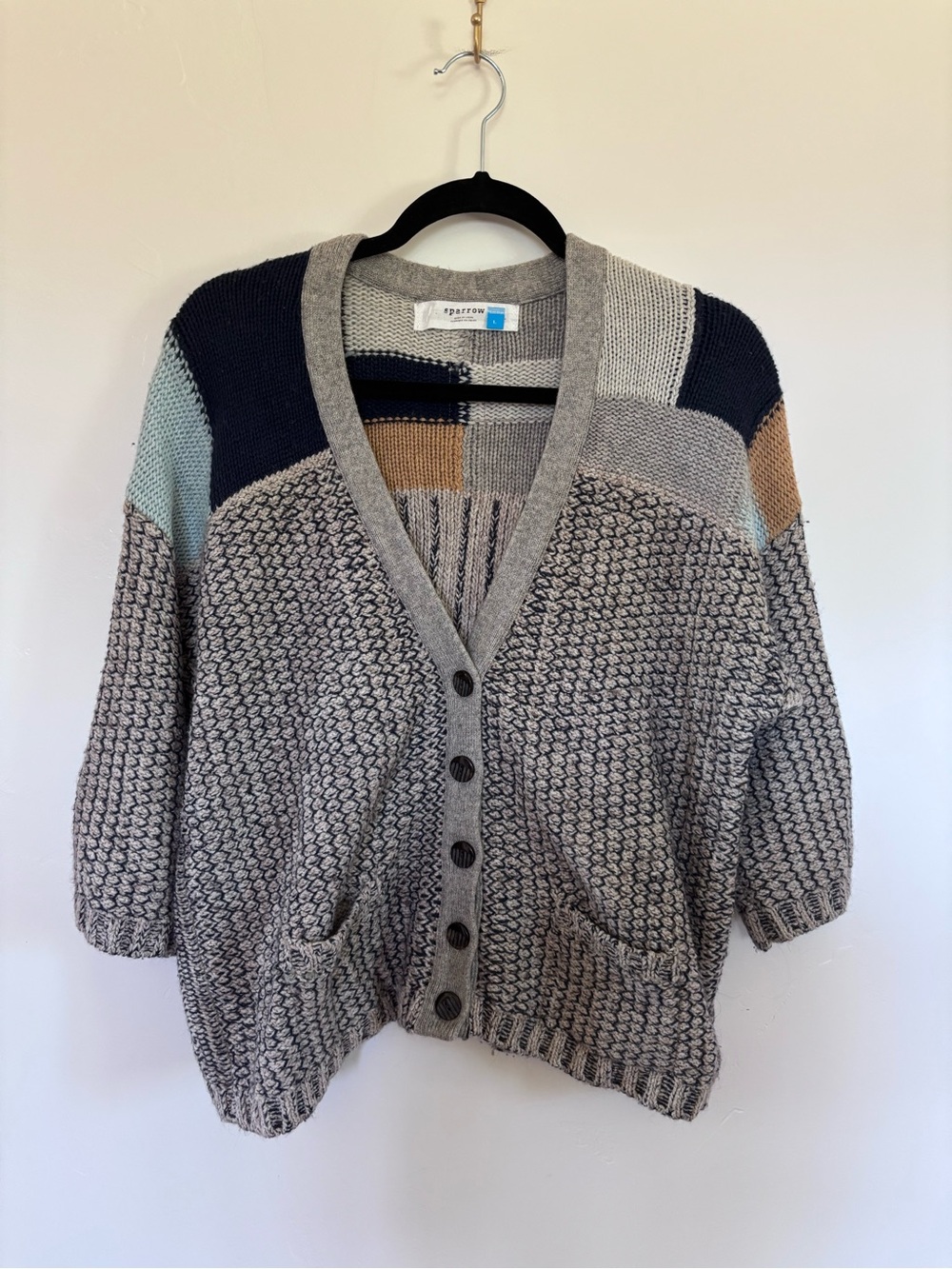 Sparrow Colorblock Chunky Knit Cardigan Wool Alpaca Blend L